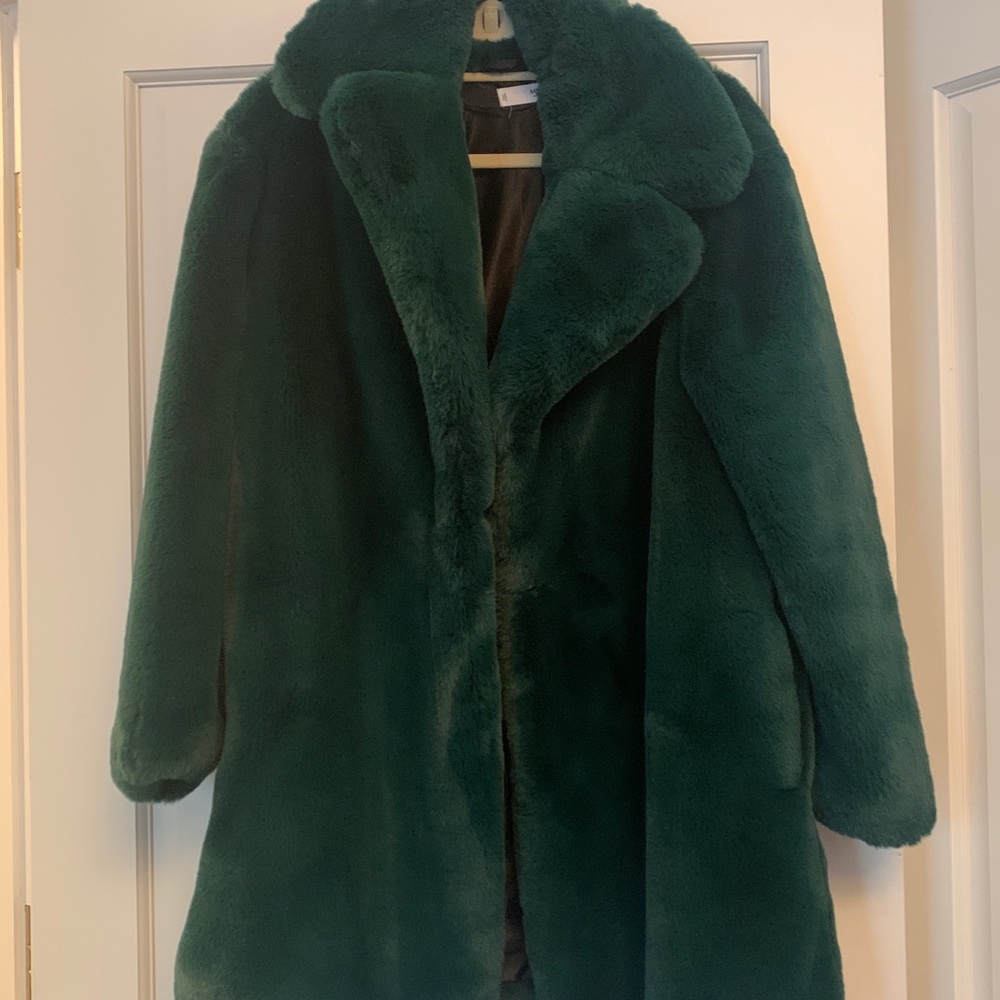 MNG Casual Faux Fur Green Coat - M
